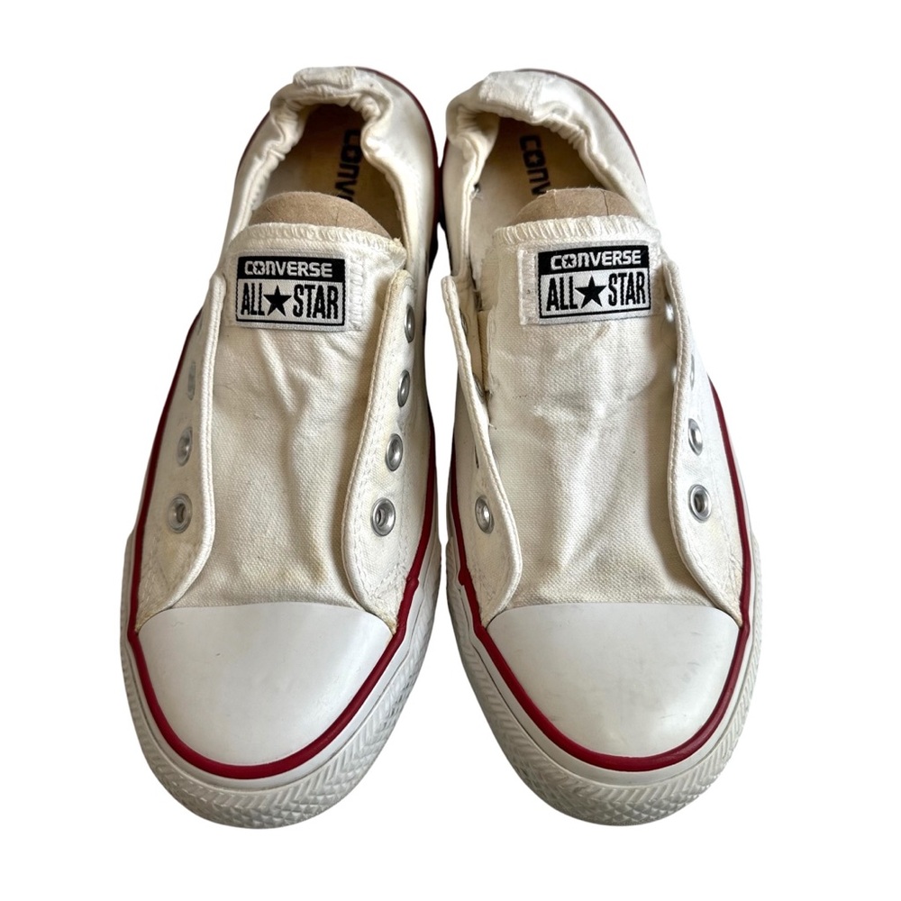 Converse All Star Women's Slip-On Canvas Sneakers in Off-White with Red Trim